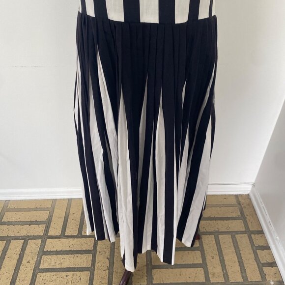 Norma Kamali Vintage 1980s 80s Pleated Stripe Dress Black White - Picture 4 of 10